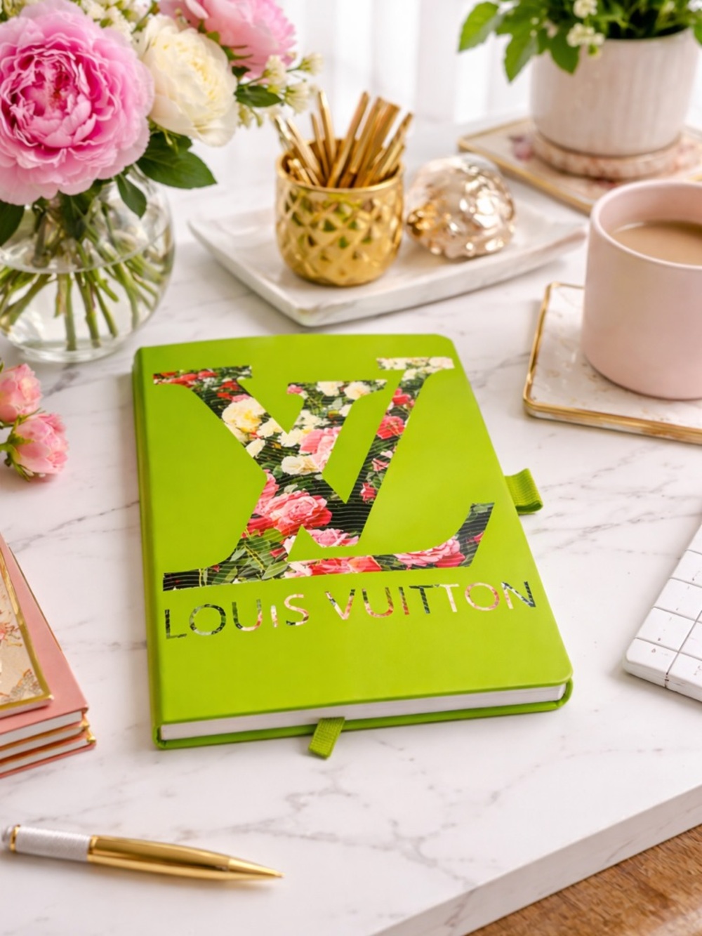 Lime Green Floral Logo Notebook
